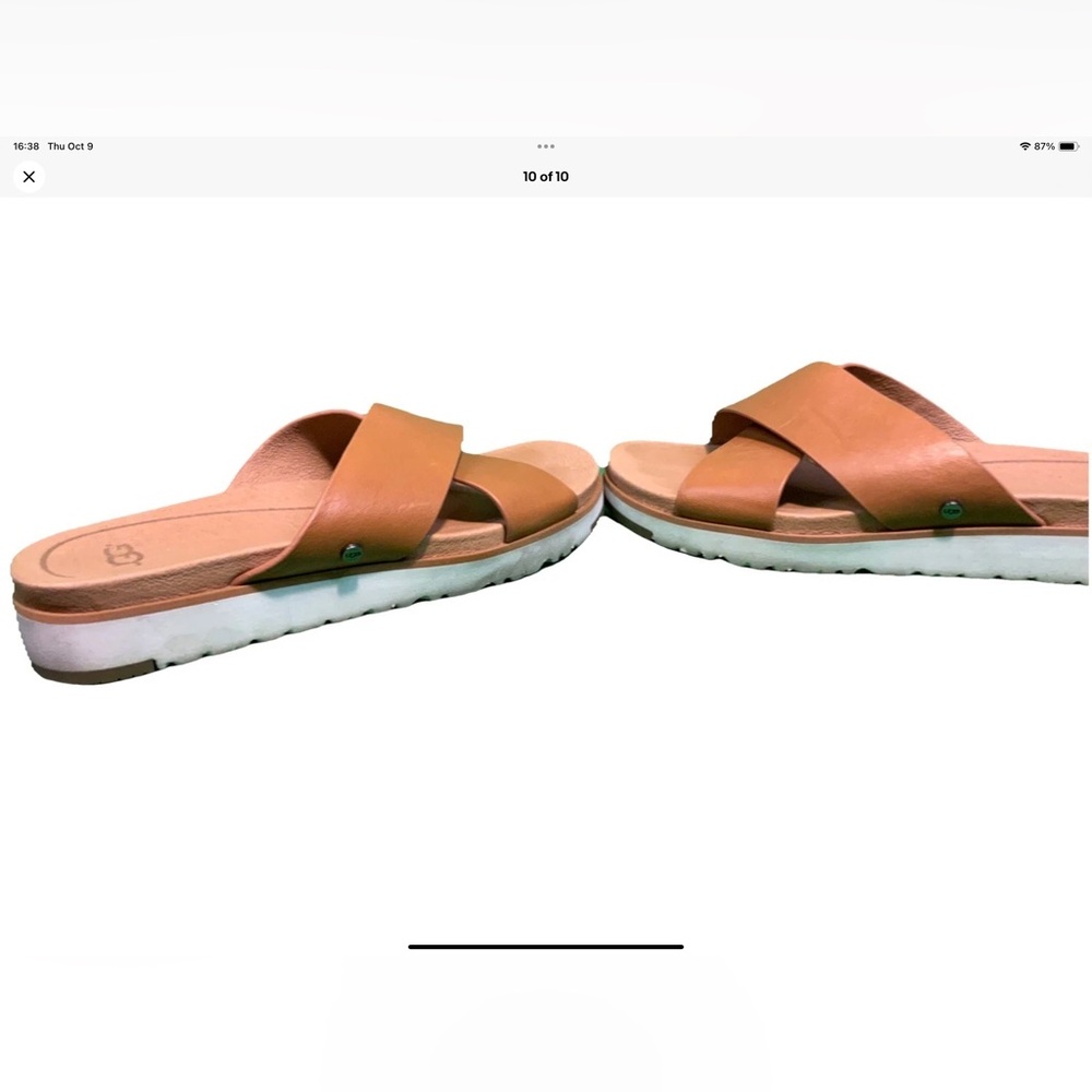 UGG Leather Tan Slide Sandals - Picture 8 of 9